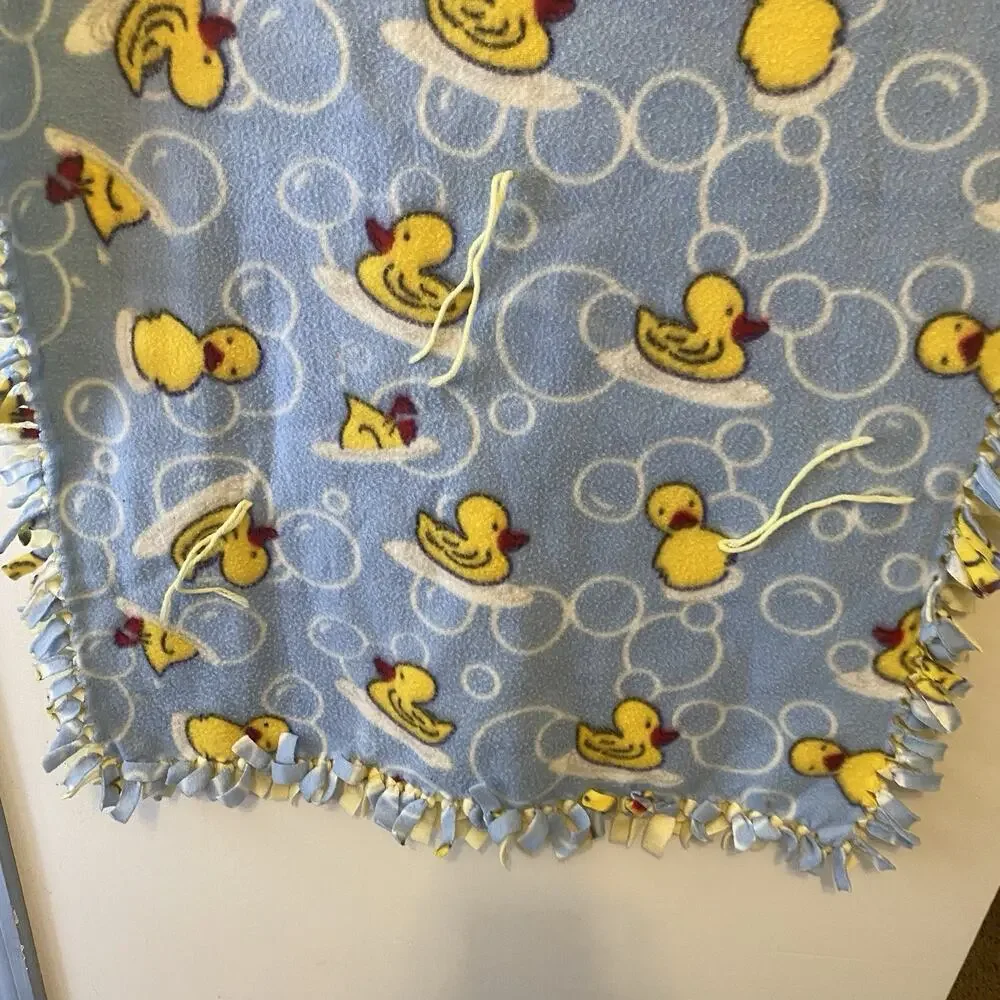 VTG Blue Yellow Duckling Flannel Unisex Baby Blanket Mat Fringes Novelty Nature
